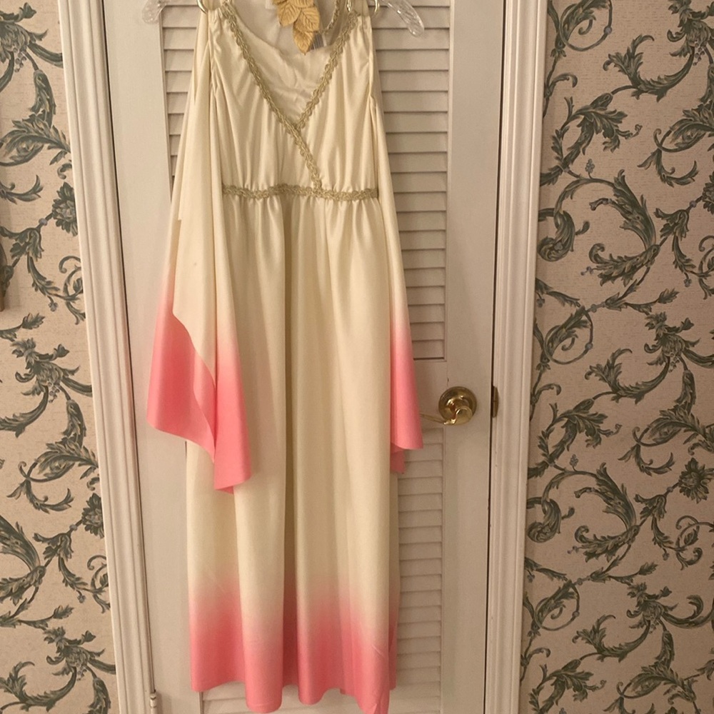 Greek goddess gown and headband with gold leafs